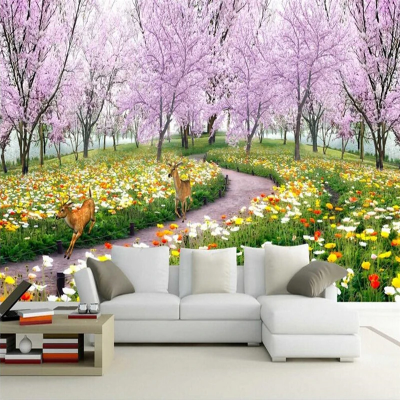 3D Dinding Mural Wallpaper Pemandangan Alam Indah Bunga Kertas Dinding